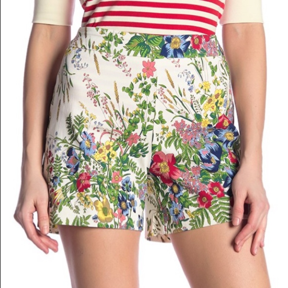 Catherine Malandrino Green Pull-on Floral Shorts